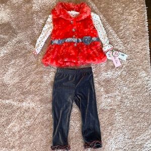Little Lass 3-piece Sequined Faux-Fur Vest Set